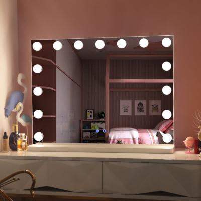 China Inexpensive large size led mirror lighted with 15/18pcs bulb hollywood makeup vanity mirror for sale