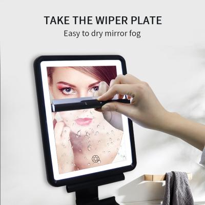 China Custom Logo Lighted Led Shower Shaving Makeup Mirror With Squeegee And Razor Holder With Wiper for sale