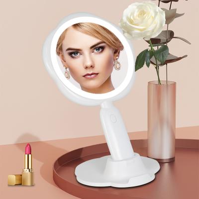 China Wholesale Custom Logo Women Double Side Lighted Led Compact Pocket Hand Table Portable Makeup Mirror With Magnify Mirror for sale