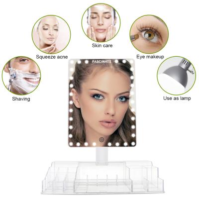 China 21 Pcs Led Soft Ring ligts Mirror Vanity Large 1X Magnifying Make Up Mirror With LED Lights Table Position Mirror Vanity for sale