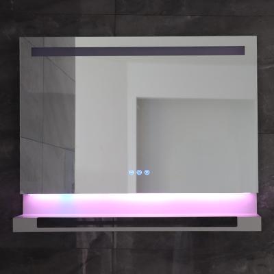 China RGB Lighted Colorful Led Bathroom Mirror With Towel Touch Sensor Switch 3 Color Lights Hanging Bath Mirror for sale