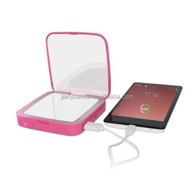 China Portable Makeup Mirror Power Bank 3000 mAh / Slim Power Bank Mirror Compact / Squaer Power Bank With LED Mirror for sale