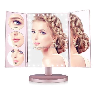 China Desk Mirror Triple LED Touch Screen Lighted Vanity LED Makeup Mirror for sale