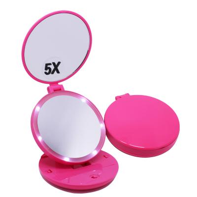 China Compact Desktop Mirror Pocket Fold Table Self Standing Handheld Plastic Moving Vanity Makeup Mirror With Light for sale