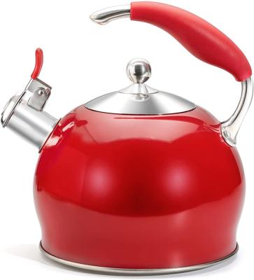 China Solid Wood Red Whistling Tea Kettle for Stovetop, 3 Quart Stainless Steel Kettle Teapot with Upgraded Version Silicone Anti-scald Handle for sale