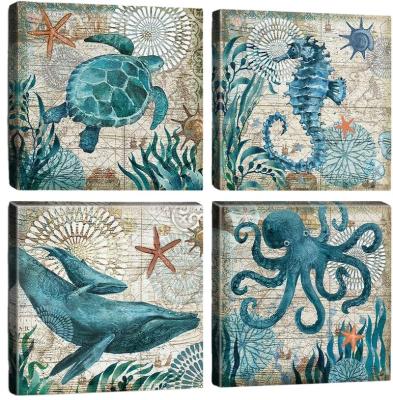 China Modern Wall Decor Bathroom Canvas Art For Home Living Room Decorations Kitchen Teal Ocean Sea Turtle Horse Octopus Pictures Poster for sale