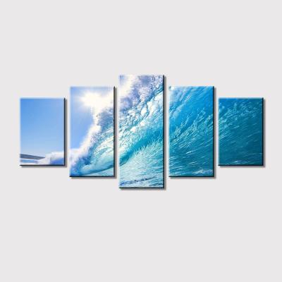 China Impressionist Shocked Sea Wave Ware Wall Art Canvas Painting 5 Panel One Set Oil Painting Print for sale