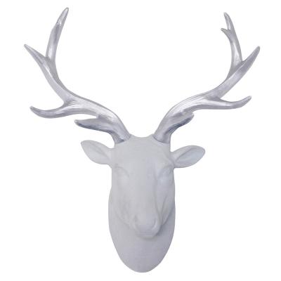 China Europe Deer Head Wall Art White Fakes Furry Felt Velvety Deer Head With Silver Antlers Wall Decor Size 10