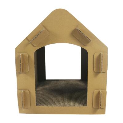 China Kraft Paper Primary Color Corrugated Cardboard Breathable Cat House Indoor Pet Cat House for sale