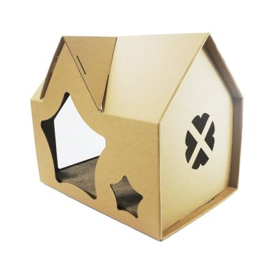 China Breathable Manufacturer Accepts Custom Model No Printing Primary Color Cat House Indoor Cat House Corrugated Cardboard for sale