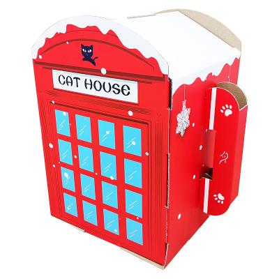 China Beautiful Breathable Red Phone Booth Modeling Paper Cat House Cat Box House for sale