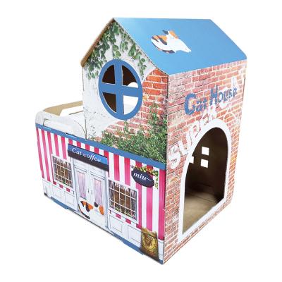 China US Navy Breathable Style Cat Box House Corrugated Cardboard Cat House Paper Cat House for sale