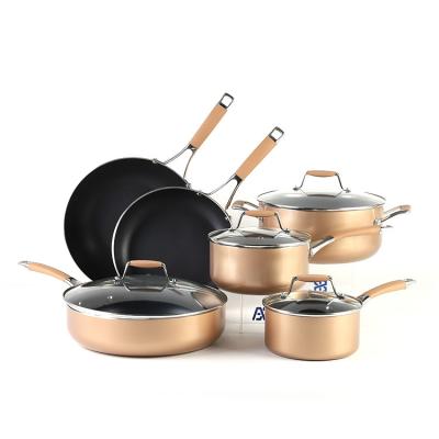 China Sustainable Aluminum Nonstick Casserole Pan Set Casserole Frying Pan With Lid Cookware Sets for sale