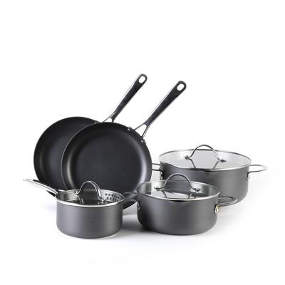 China Fashion Sustainable Black Modern Home Kitchen Aluminum Cookware Sets Non Stick Frying Pan Pan Casserole With Lid for sale