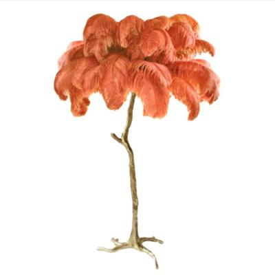 China Decorativel Lighting Wedding Ostrich Feather Colorful Floor Lamp Red Pink Floor Lamp For Girl's Room Floor Brass Lighting For Villa for sale