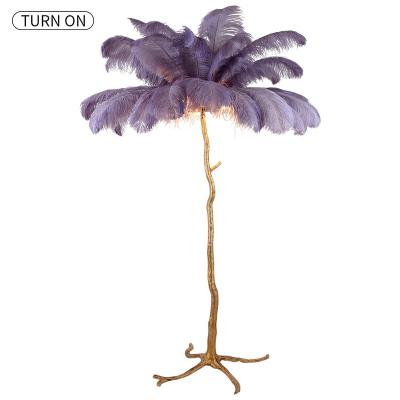 China Modern Purple Feather Floor Lamp Romantic Wedding Soft Lamp For Bedroom for sale