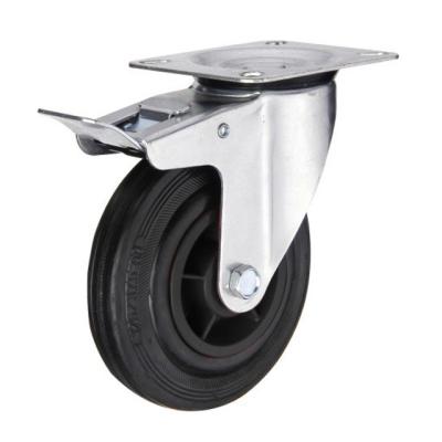 China Hot Selling Manufacturer Double Brake 4 Inch Black Core Rubber Plastic Caster Wheel For Industrial Application for sale