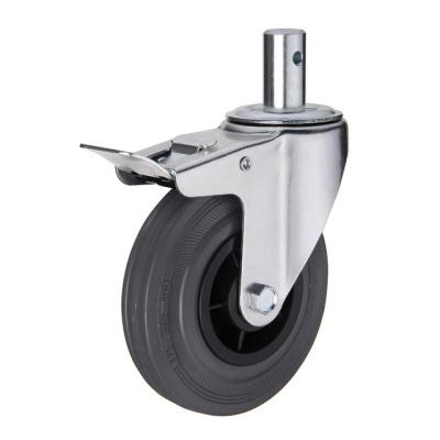 China Gray Rubber PIVOT Caster Wheel Fast Industrial Roller Bearing Double Brake For Sale for sale