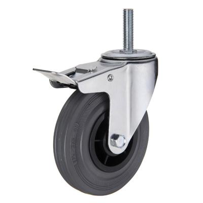 China Double Brake Manufacturer Industrial 5 Inch Threaded Stem Fitting Gray Rubber Caster Wheel For Sale for sale