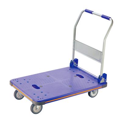 China Moving Objects Warehouse multifunction 300kg caster wheel trolley four wheels plastic platform folding hand cart tools hand truck for sale