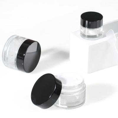 China Personal Clear Round Glass Cosmetic Jar 30g Glass Jar 10g Face Cream Eye Cream Jar 50g Cosmetic Container With Black Lid for sale