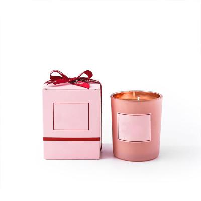 China Wholesale Custom Birthdays Printing Logo Plating Luxury Soy Pink Glass Scented Wax Candle Jar Aroma Candle Decoration Gift Set for sale