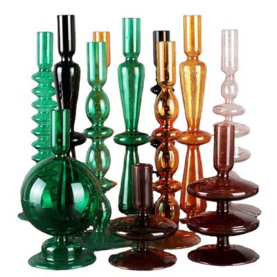 China Hot Sale Home Creative Light Modern Glass Candle Holders Stand Decoration Candlesticks Retro Valentine's Day Tall Candlestick for sale