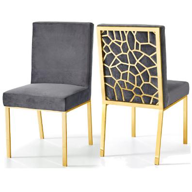 China Modern Commercial Furniture Blushed Gold Stainless Steel Gray Velvet Upholstered Dining Chair for sale