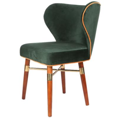 China Modern Hotel Chair Wooden Legs Green Velvet Upholstered Dining Chair for sale