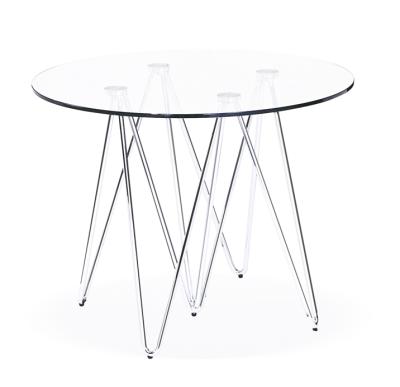 China (Other) Modern Style Adjustable Round Table Stainless Steel Metal End Side Table With Tempered Glass Table Top for sale