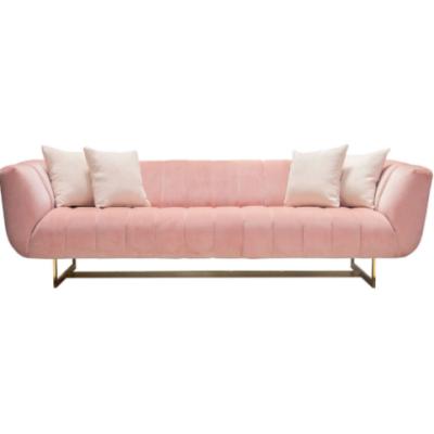 China Modern Velvet Gold Diamond Sofa Channel Tufted Blush Pink Metal Base Sofa for sale