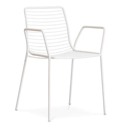 China Simplicity Metal Wire Frame White Powder Coated Stackable Dining Chair for sale