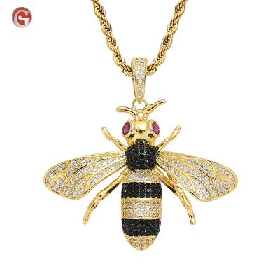 China Hiphop Fashion Personalized Customize Rhinestone Crystal Honey Bee Necklace Gift Jewelry for sale