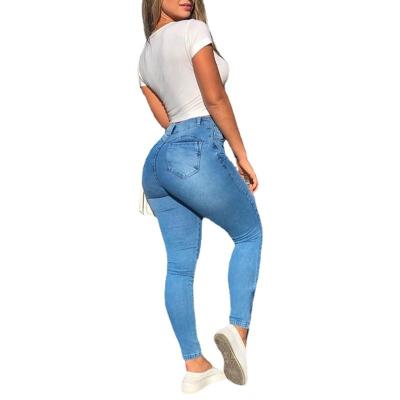 China QUICK DRY Hot Sale Waist Women Denim Pants High Hip Lifting High Stretch Fashionable Women Jeans Basic Casual Trousers for sale