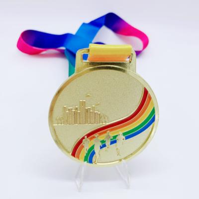 China Custom Stock Medal Europe Medal Enamel 3D Engraved Gold Sport Medal With Ribbon for sale