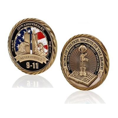 China Europe Zinc Die Casting Honor Brave 911 Never Forget 3d Gold Plating Antique Design Custom Challenge Coin for sale