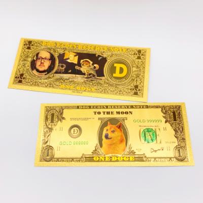 China New Design Waterproof Dogecoin Europe Bit Coin Gold Foil Money Banknote Gold Design Dogecoin Dollar Bills for sale