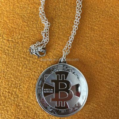 China Europe gold metal promotional btc bitten coin necklace silver bronze plated pendant for sale