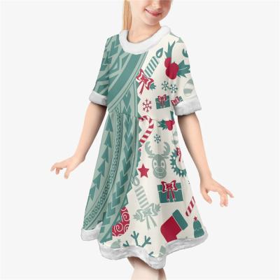 China Washable Christmas Dress Moose Snowflake Lollipop Pattern Sublime Polynesian Tribal Tattoo Christmas Gifts Kids Christmas Dress for sale