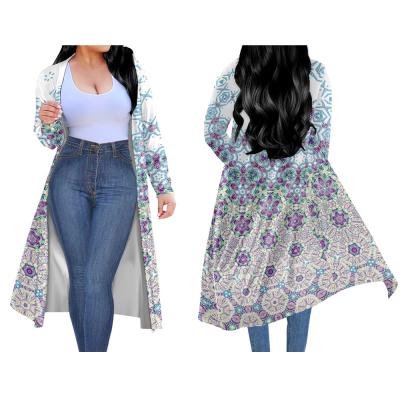 China Anti-Wrinkle African Kitenge Designs Autumn Long Sleeve Open Front Ladies Kimono Cardigan Women Knee Length Cardigan Coat for sale