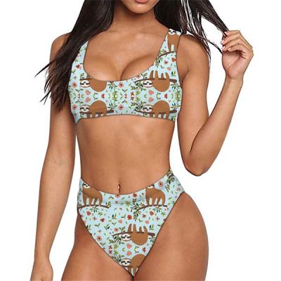 China Lovely Print White Sloth Bikini Custom Made Breathable Pattern Cartoon Animal Floral Swimsuit Swimwear for sale