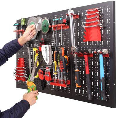 China Iron With Powder Coating Wall Mount Pegboard With Hooks Garage Storage Tool Panel Tool Organizer for sale