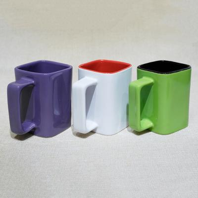 China Two Tone Glazed Sublimation Sustainable White And Red Ceramic Square Mug for sale