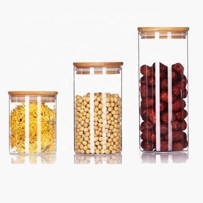 China Kitchen Stored Glass Canisters with Airtight Bamboo Lid, Food Packing Storage Glass Jars for Kitchen for sale