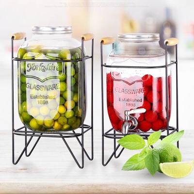 China 4L Mason Jar Glass Beverage Dispenser Drinking Dispenser with Leak Proof Pin 1 Gallon, 13*15*25cm Clear for sale