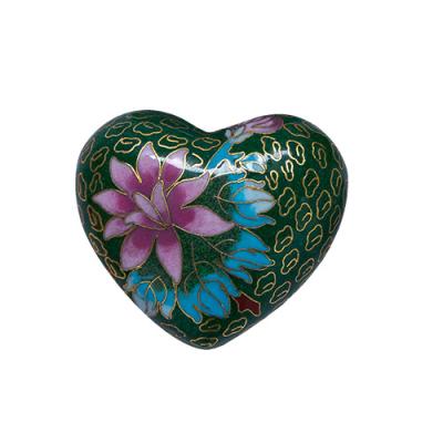 China American Style Green Color With Water Lily Design Heart Pet Cloisonne Urns for sale