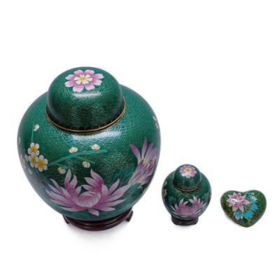 China American Style Green Color with Water Lily Design Keepsakes Cloisonne Urns for sale