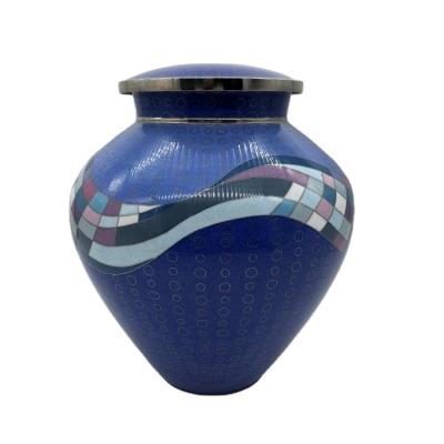 China American Style Morandi Wavy Line Round Shape Cloisonne Adult Urns for sale