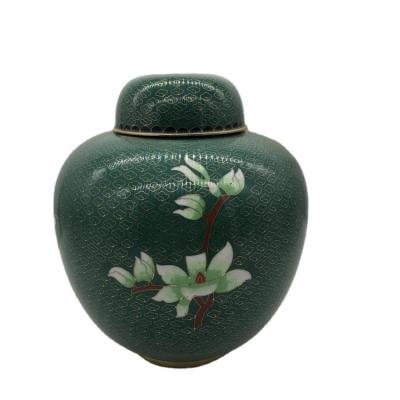 China American style green color with magnolia design urns for human Cloisonne urns for sale