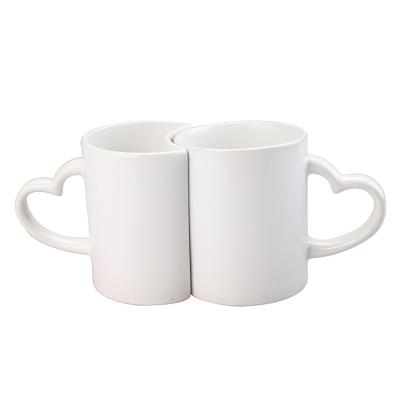 China CLASSIC Wholesale Heart Shaped Sublimation Heart Shaped Handle Mug White Couples Mug For Valentine's Day for sale